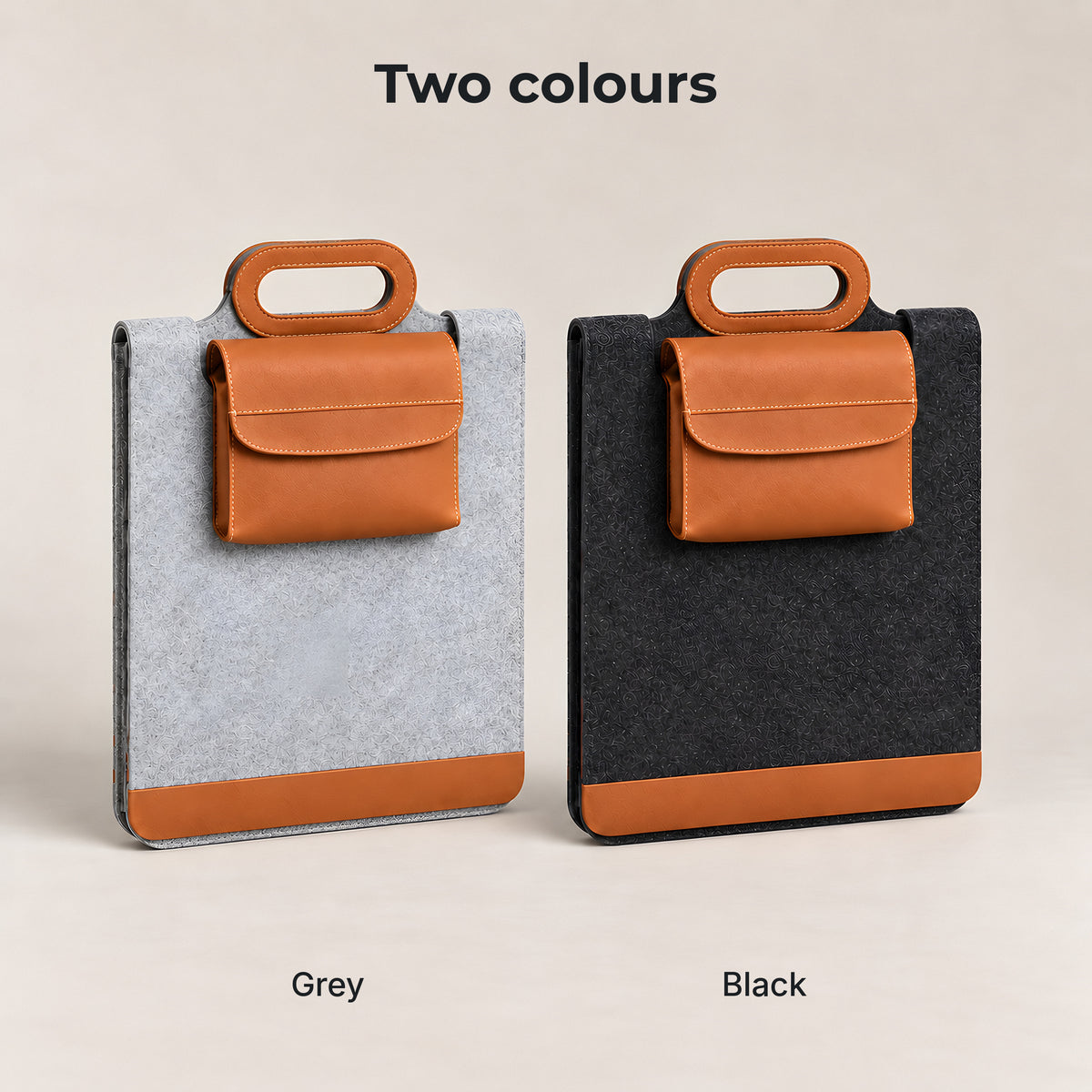 Unfold in two colours: Grey and Black, both with tan vegan leather trims